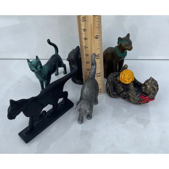 Lot of 7 Collection of Cat Figurines Statue Animals Hand Carved Decor - Picture 14 of 16